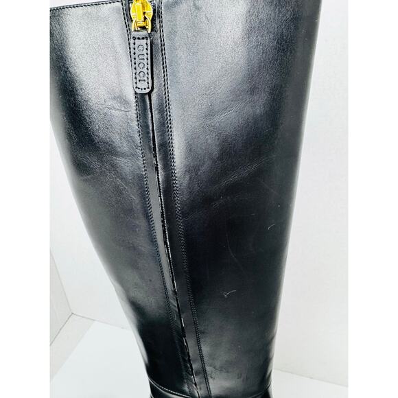 Gucci Black Calfskin Leather Knee-High Boots w Crystal Embellished Heels EU 36.5 - Picture 13 of 16